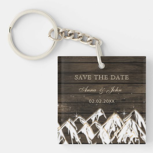 Barn wood Rustic Mountains Save the Date Sleutelhanger (Voorkant)