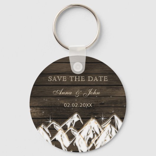 Barn wood Rustic Mountains Save the Date Sleutelhanger (Voorkant)