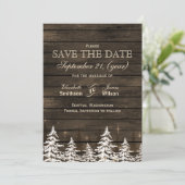 Barn wood Rustic Pine bomen, winter met uitzonderi Save The Date (Staand voorkant)