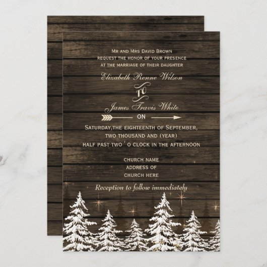 Barn wood Rustic Pine Tree Winter Weddenschap Kaart (Voorkant / Achterkant)