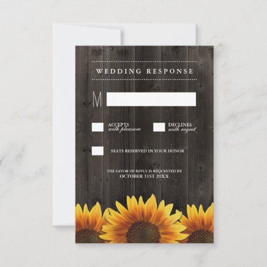 Barn Wood + Rustic Sunflower Wedding Cartes RSVP (Devant)