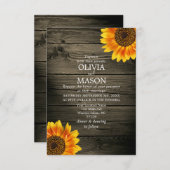 Barn Wood + Rustic Sunflower Wedding Kaart (Voorkant / Achterkant)