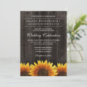 Barn Wood + Rustic Sunflower Wedflower Invitations (Debout devant)