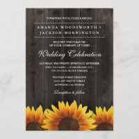 Barn Wood + Rustic Sunflower Wedflower Invitations