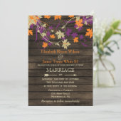 Barn wood, Rustige Herfst Plum bladeren bruiloft Kaart (Staand voorkant)