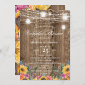 Barn Wood & Rustige Sunflower Couples Shower Kaart (Voorkant / Achterkant)