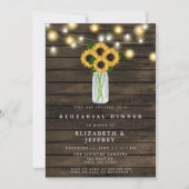 Barn Wood String Light Sunflower Rehearsal Dinner Kaart (Voorkant)