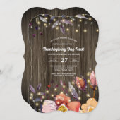 Barn Wood String Lights Floral Thanksgiving Feast Kaart (Voorkant / Achterkant)