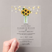 Barn Wood String Lights Sunflower Wedding Acryl Uitnodigingen (Insitu (Draagbaar))