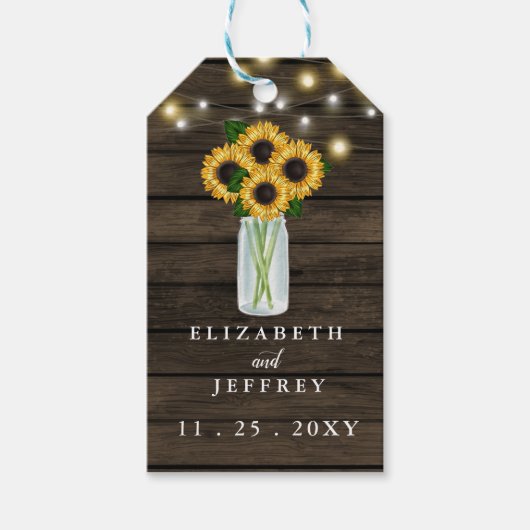 Barn Wood String Lights Sunflower Wedding Gift Ta Cadeaulabel (Voorkant)