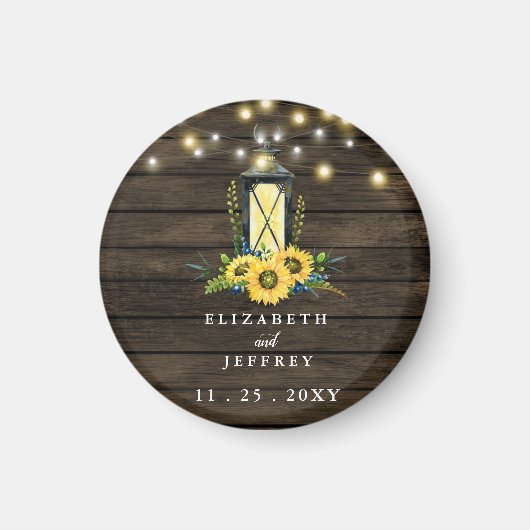 Barn Wood String Lights Sunflower Wedding Magneet (Voorkant)