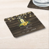 Barn Wood String Lights Sunflower Wedding Vierkante Kartonnen Onderzetter (Schuin)