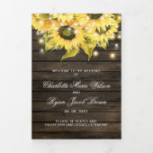 Barn wood String Lights Sunfowers Photo Wedding Drieluik Programma (Cover)
