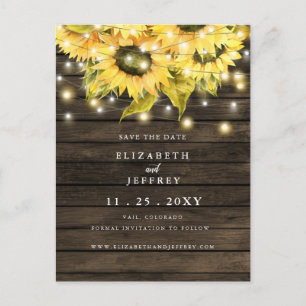 Barn Wood String Lights Zonnebloemen sparen de dat Aankondigingskaart