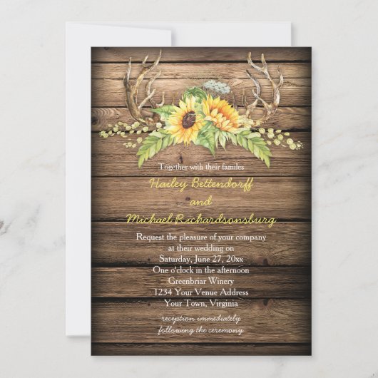 Barn Wood Sunflower Antlers met RSVP Weddenschap Kaart (Voorkant)
