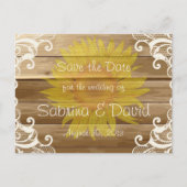 Barn Wood Sunflower en  Lace Save the Data Aankondigingskaart (Voorkant)