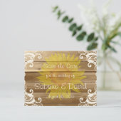 Barn Wood Sunflower en  Lace Save the Data Aankondigingskaart (Staand voorkant)