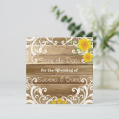 Barn Wood Sunflower en  Lace Save the Data Save The Date (Staand voorkant)