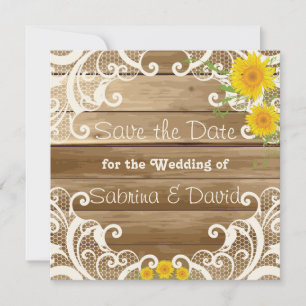 Barn Wood Sunflower en  Lace Save the Data Save The Date