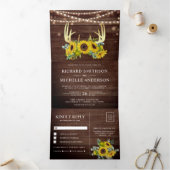 Barn Wood Sunflower Gold Antler Weddenschap Drieluik Uitnodiging (Binnen)