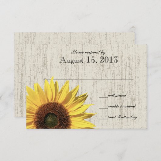 Barn Wood Sunflower Response RSVP Kaartje (Voorkant / Achterkant)