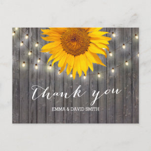 Barn Wood Sunflower & String Lights Hartelijk dank Briefkaart
