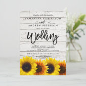 Barn wood sunflower typografie rustige bruiloft kaart (Staand voorkant)