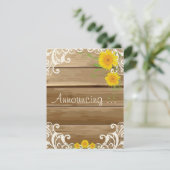 Barn Wood Zonnebloemen en Lace Verloving Aankondiging (Staand voorkant)