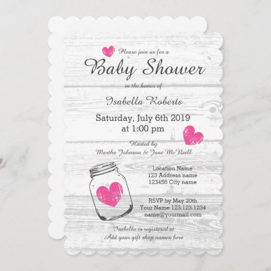 Barne bois rustique mason jarre bébé invitations d (Devant / Derrière)