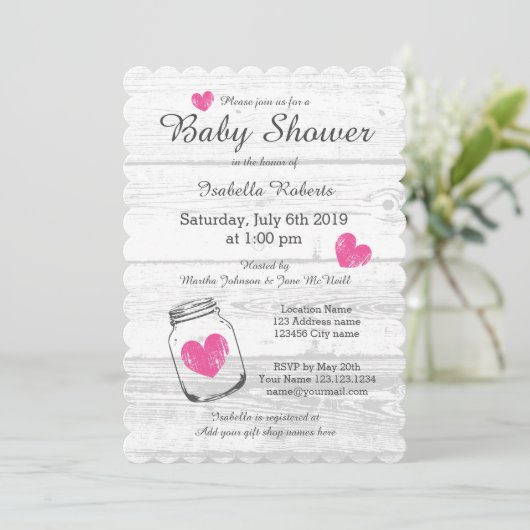 Barne bois rustique mason jarre bébé invitations d (Debout devant)