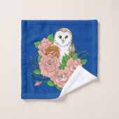 Barne Chouette Fleurs roses Bleu (Gant de toilette)