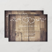 Barne Rustique Bois Double Coeurs Mariage Cartes R (Devant / Derrière)