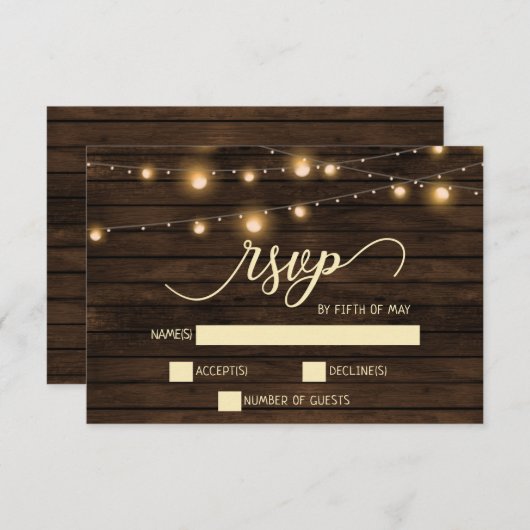 Barne rustique Bois lampes à cordes Invitations rs (Devant / Derrière)
