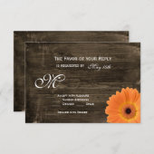 Barne Rustique Bois Orange Daisy Wedding Cartes RS (Devant / Derrière)