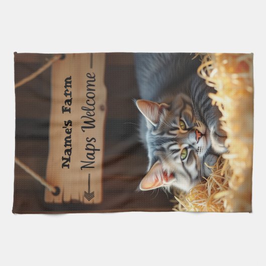 Barne rustique Chat Ferme Serviette de cuisine (Horizontal)