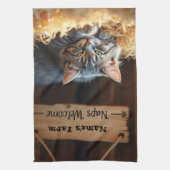Barne rustique Chat Ferme Serviette de cuisine (Vertical)