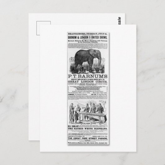 Barnum & London 9 United Shows Ad Briefkaart (Voorkant / Achterkant)