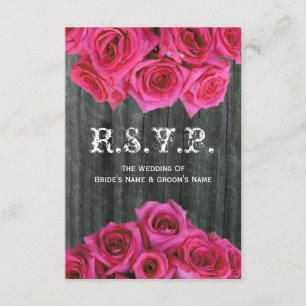 Barnwood and Hot Pink Rozen Weddenschap Small RSVP Kaartje