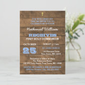 Barnwood Blue Eerste communie uitnodiging (Staand voorkant)