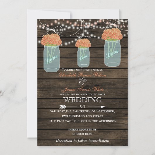 Barnwood, corail mason invitations mariage jarre (Devant)
