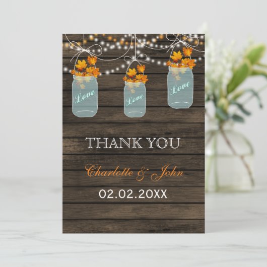 Barnwood fall verlaat mason jars Dankuwel Kaart (Staand voorkant)