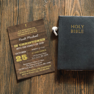 Barnwood Gold Christening Uitnodiging