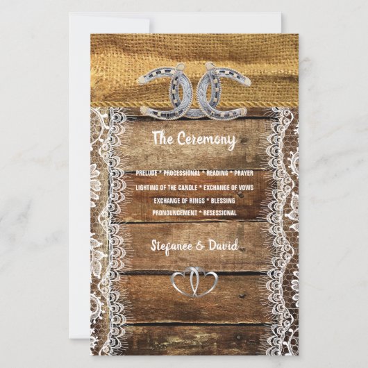 Barnwood, Lace Horseshoes Programme de mariage (Devant)