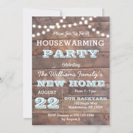 Barnwood Lights Aqua Houseéchauffement Invitation (Devant)