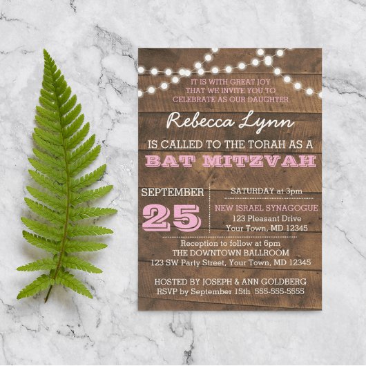 Barnwood Lights Bat mitzvah rose Invitation person