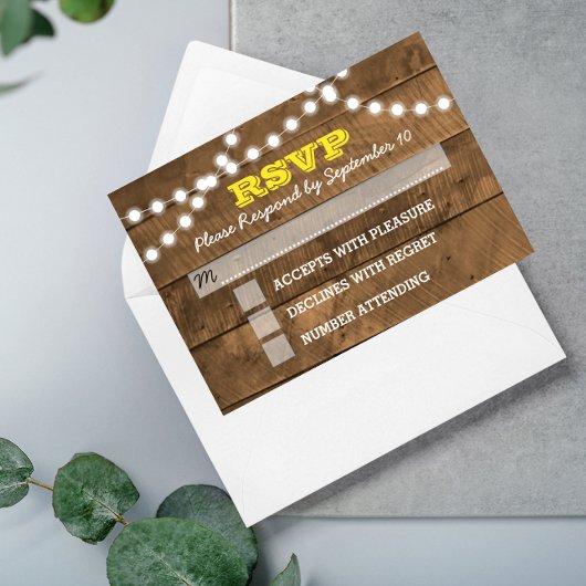 Barnwood Lights Gold Wedding Carte RSVP