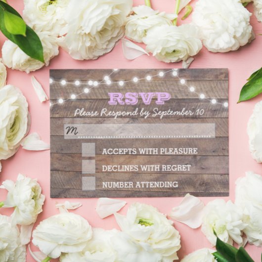 Barnwood Lights Lilac Bat mitzvah carte RSVP