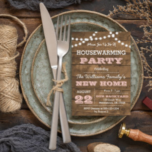 Barnwood Lights Pink Housewarming uitnodiging