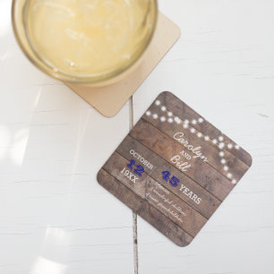 Barnwood Lights Saffier Gepersonaliseerd Jubileum Vierkante Kartonnen Onderzetter