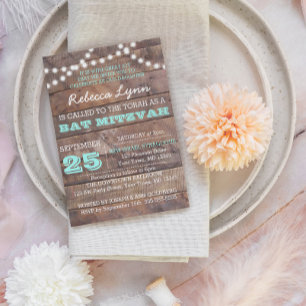 Barnwood Lights Turquoise Bat mitzvah Invitation